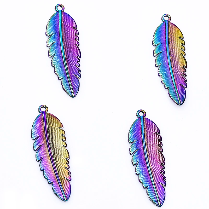 10pcs/Lot Simple Rainbow Color Alloy Pendant For Making Jewelry Accessories Animal Bird Wing Feather Plant Leaf Shape Charms