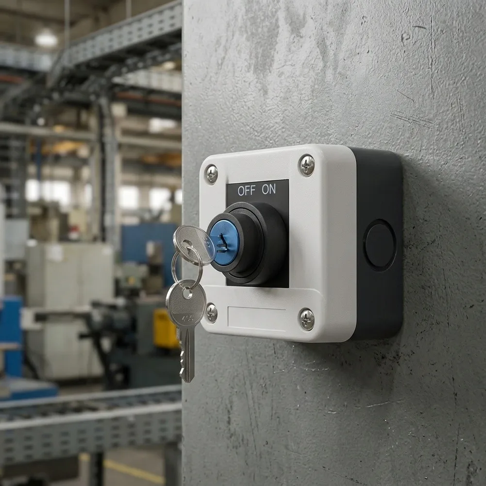 Waterproof Two Position Key Rotary Switch Box 10A Rated with 22mm Mounting Opening and 1NO for contact for Power Plants and