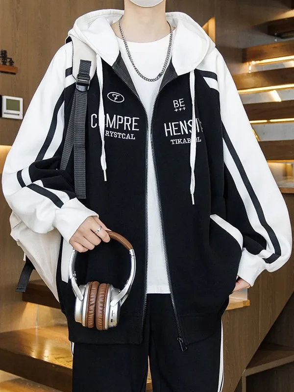 

Новая мужская свободная толстовка с капюшоном Long Sve, весенне-осенняя универсальная повседневная верхняя одежда, модная застежка-молния, полиэстер Jaet