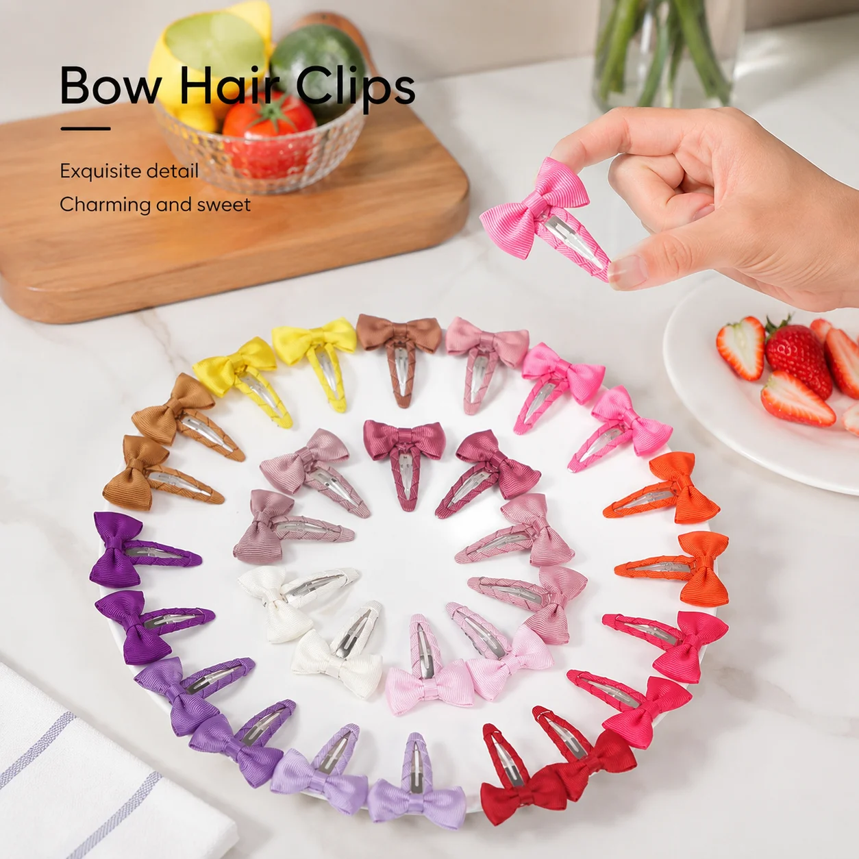 

Snap Hair Clips with Bows Grosgrain Ribbon 2 Inch No Slip Barrettes for Infant Toddlers