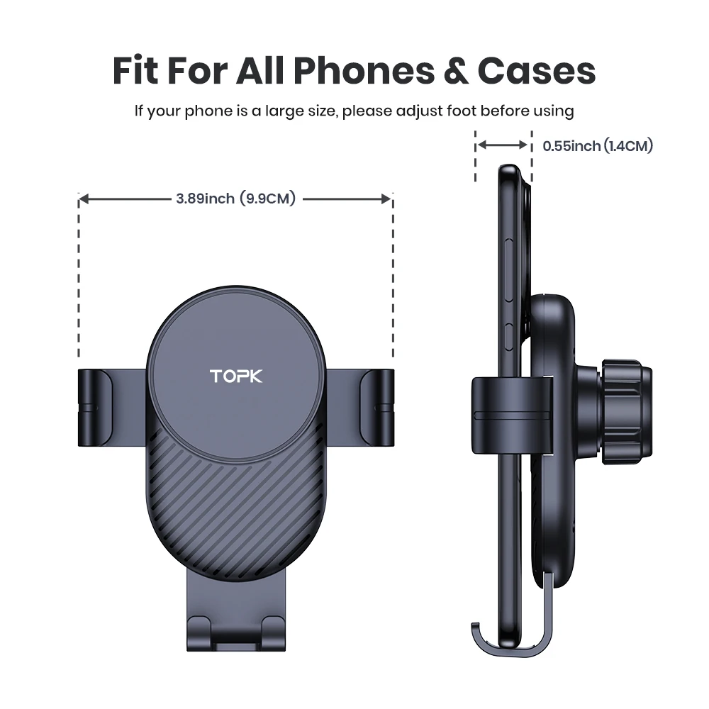 TOPK Car Phone Holder for Car Vent, Adjustable Metal Hook Cell Phone Holder with Gravity Sensor For Car Air Vent for All Phones