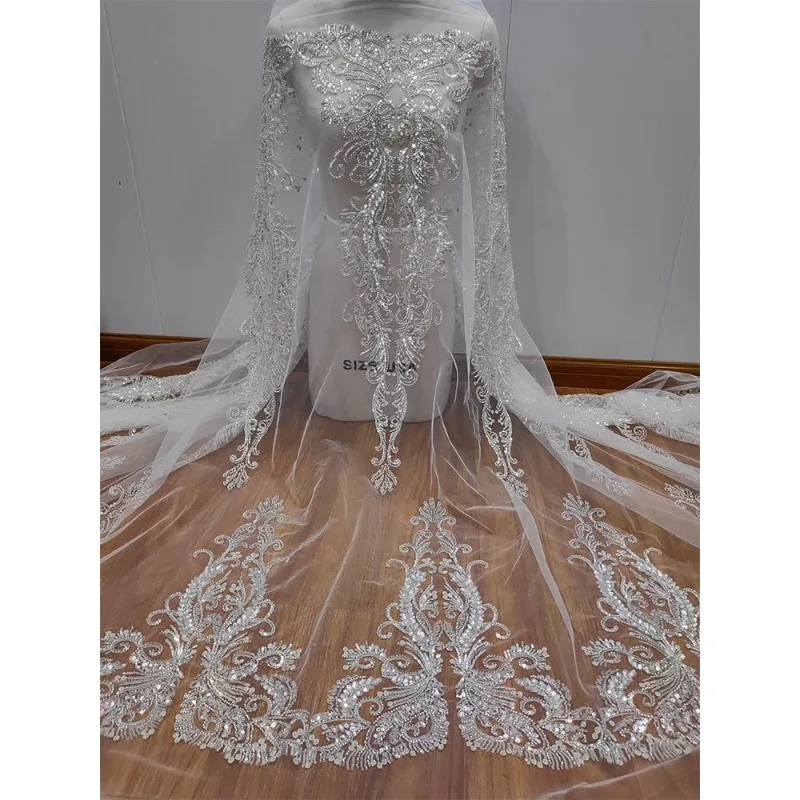 New Heavy Industry High Quality French Glitter Beads Luxury Lace Mesh DIY Wedding Dress Women's Evening Dress Accessories