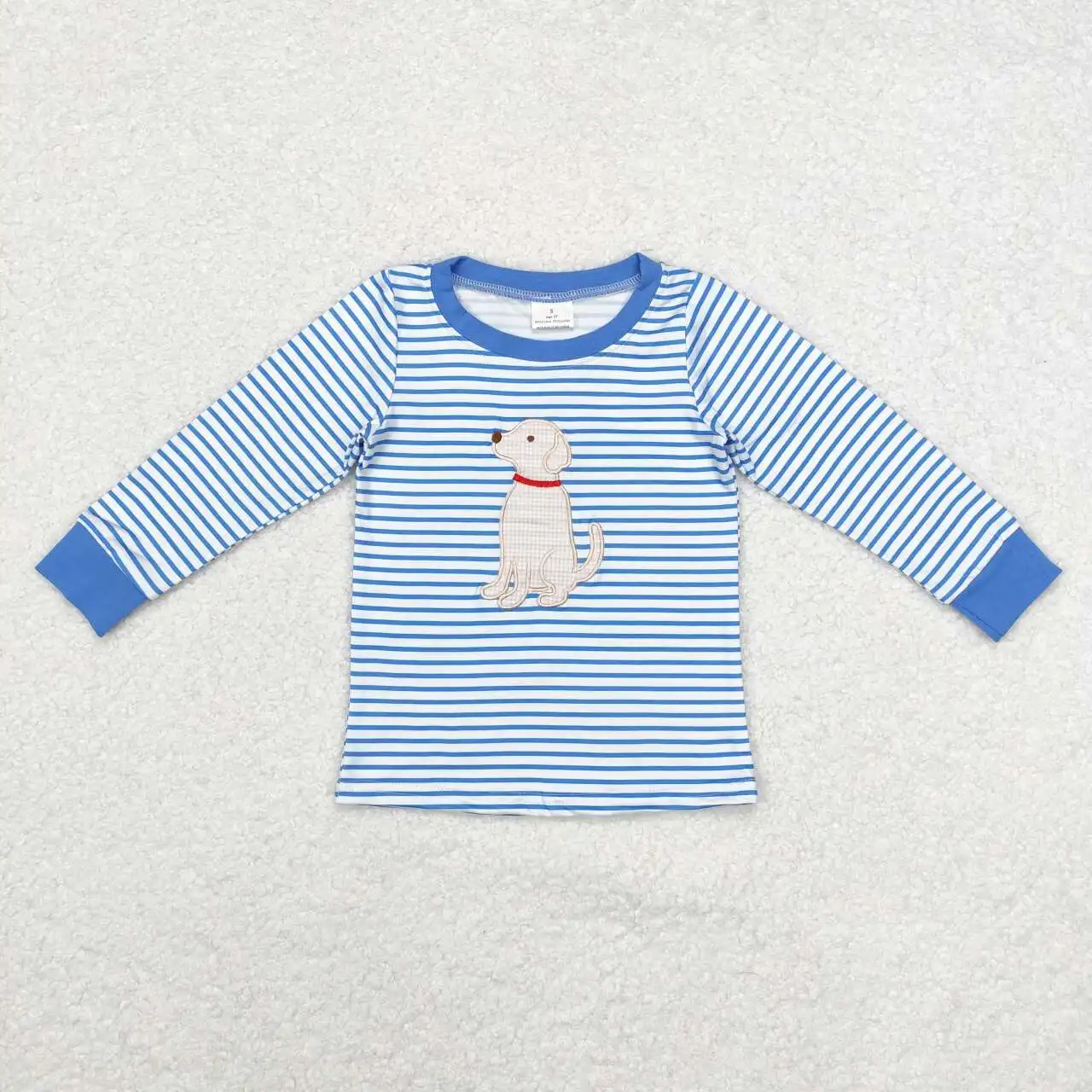 New Fashion Baby Girls Embroidered Puppy Stripe Doll Collar Blue White Long Dress Wholesale Boutique Children Clothes RTS Skirt