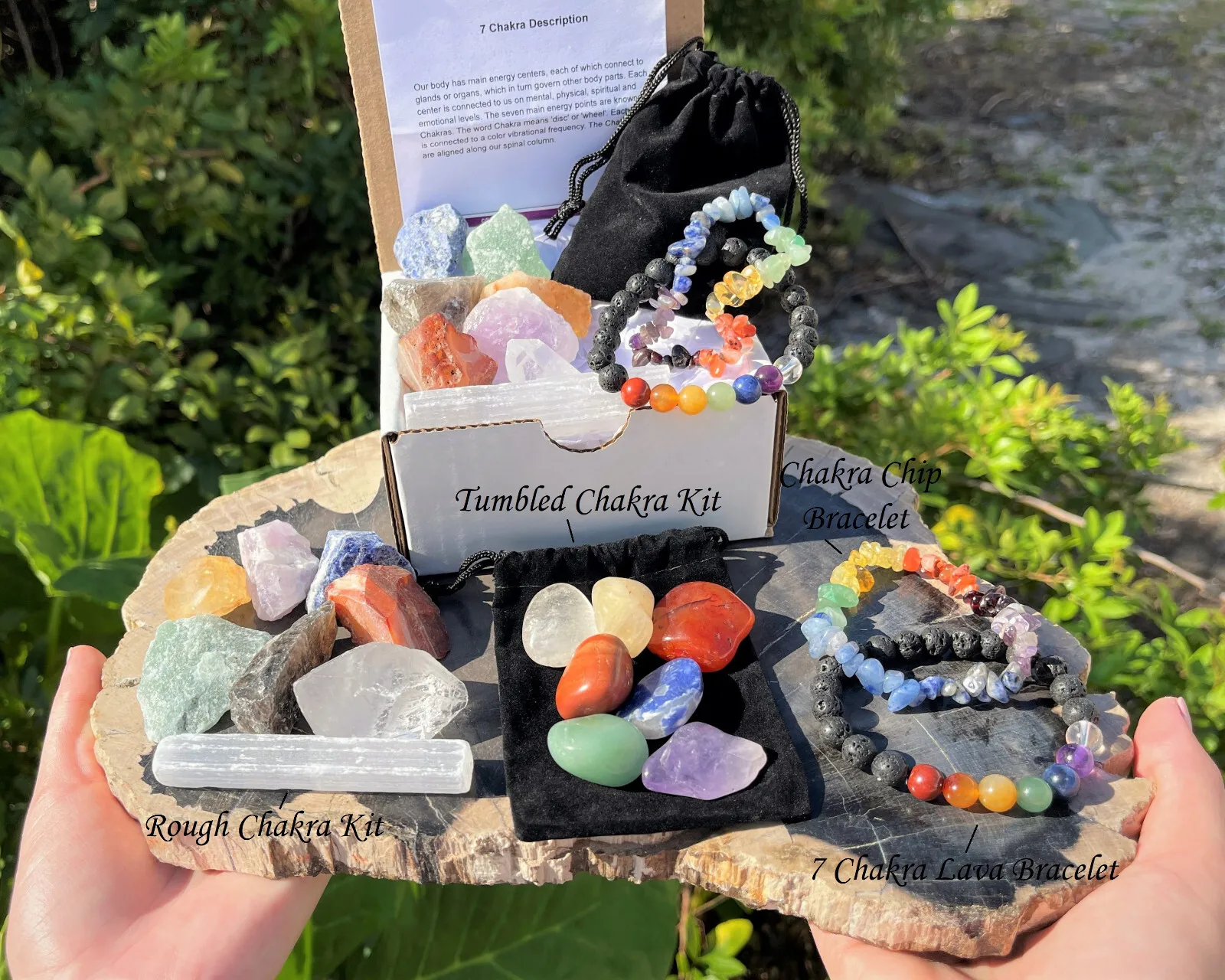 

7-чакра-кристаллическая коробка — чакра-чип Bracleet, лавовый браслет, наборы Tumble & Rough