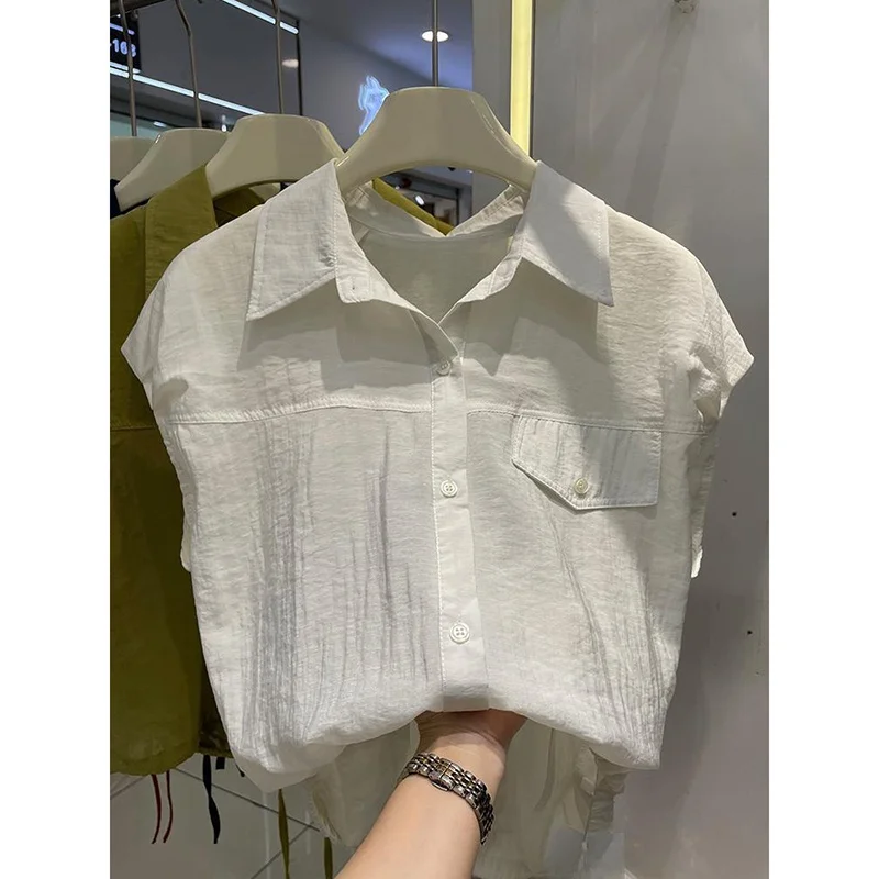 

Ele Collar ort Sve irt Women's Loose Fit Summer 2025 Trendy Top Korean Sle Casual Wear Polyester Blend
