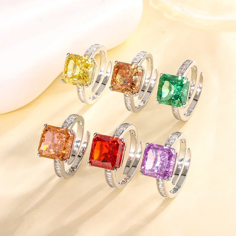 

Adjustable Colorful High Carbon Drill Gemstone Rings Radiant Jewelry with Adjustable Sizes for A Perfect Fit Every Time Women