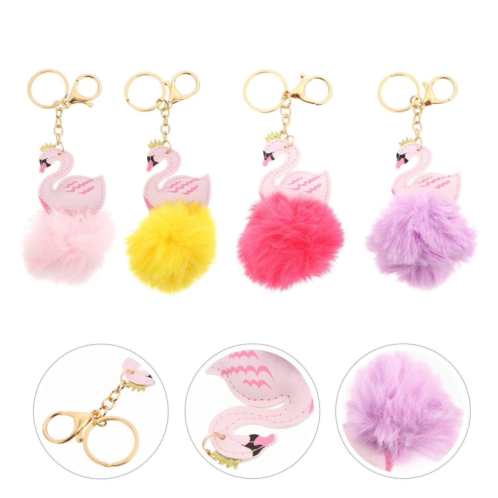 

4 шт. Брелоки-сувениры в виде лебедя с меховым шариком, милые мультяшные брелоки для сумок, маленькие портативные украшения для ключей, разные цвета