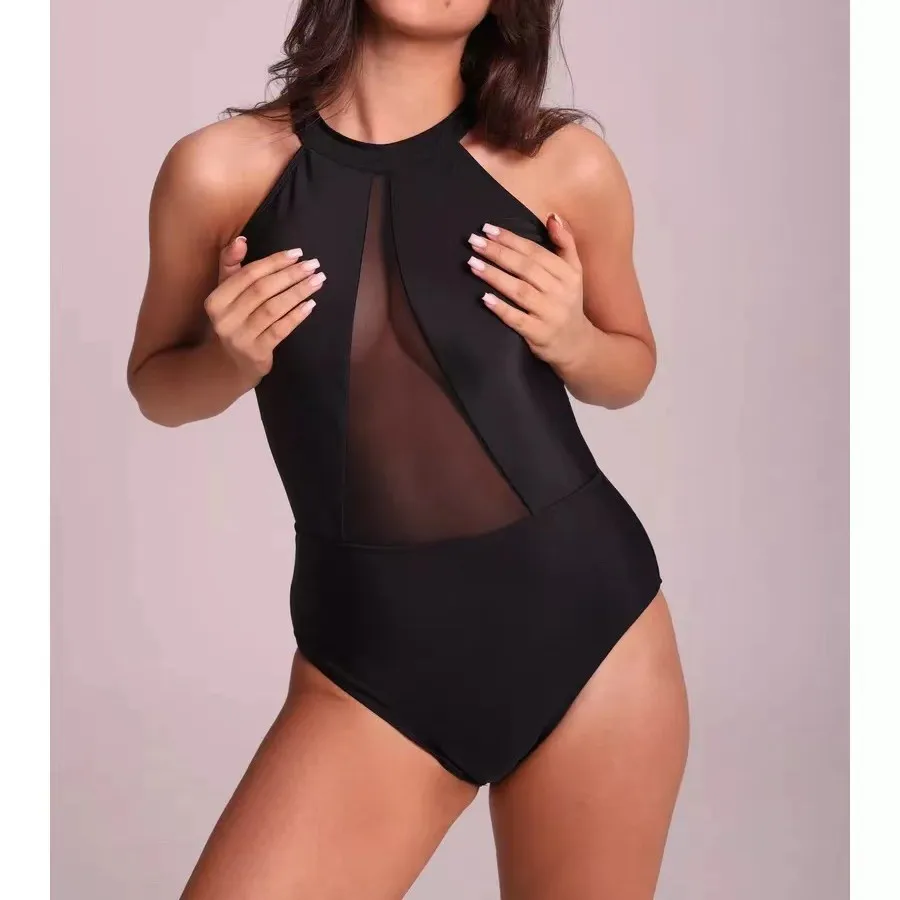 2026 Mesh Backless One-Piece Swimsuit Women Vintage Mesh splicing Swimming Bodysuit Sports Swimwear Summer Beach Bathing Suits