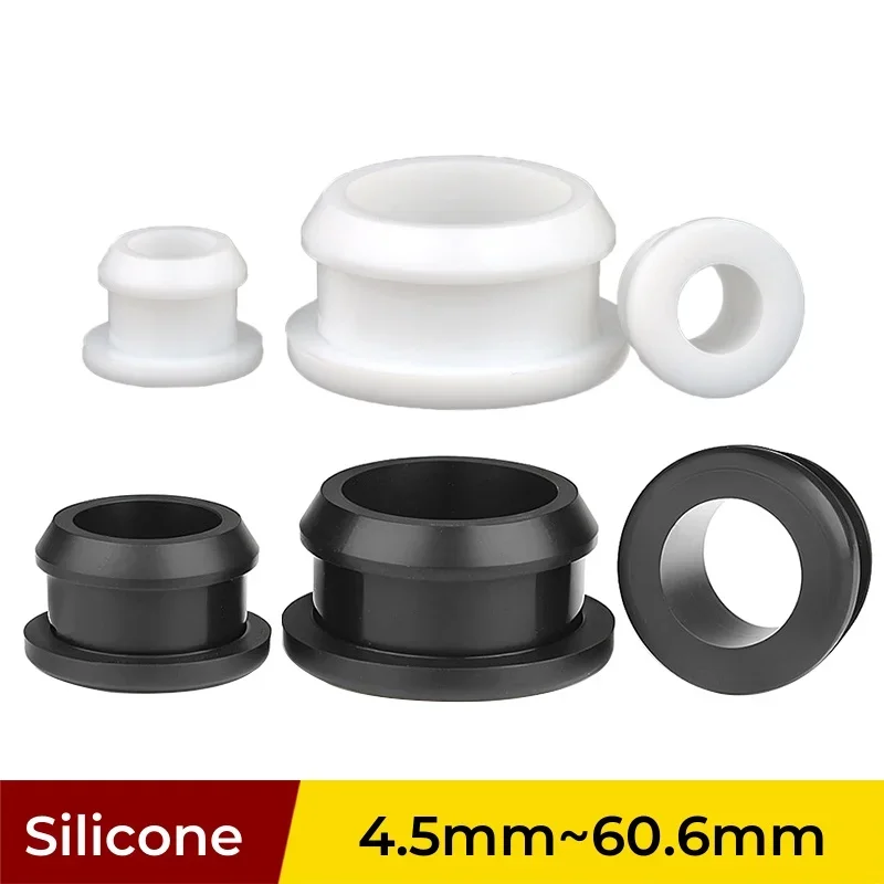 4.5~60.6mm Black White Silicone Rubber Snap-on Grommet Hole Plugs Electric Wire Cable Protect Bushing