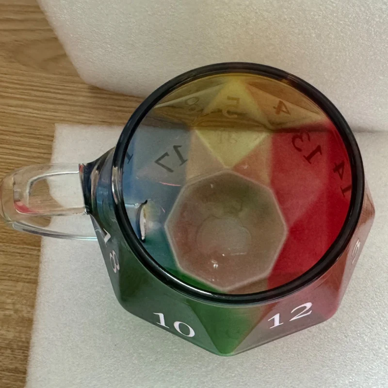 Rainbow Dungeons & Dragons D20 Dice Mug With Handle Polyhedral Dice Coffee Cup Transparent Glass Game Mug Gift For Fantasy Lover