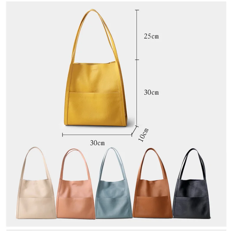 2022 New Women Tote Bag Lady Simple Design Fashion Bucket Female Genuine Leather Soft Shoulder Bag College Gilrs Cowhide Handbag