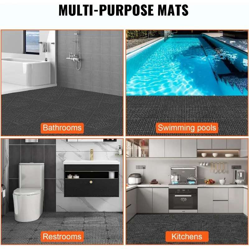 Happybuy Intertravando 50 PCS Azulejos de Drenagem Preta 12x12x0,5 Polegadas, Azulejos de Piso Externo paraPool Chuveiro Banheiro Deck Pátio Garagem