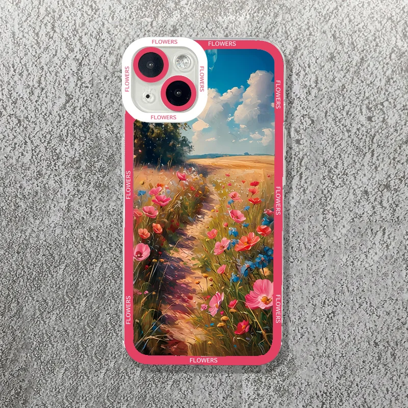 Oil Painting Flowers Phone Case For iPhone 15 14 13 12 11 Pro Max Mini XS X XR SE 2020 2022 7 8 Plus Transparent Soft TPU Cover