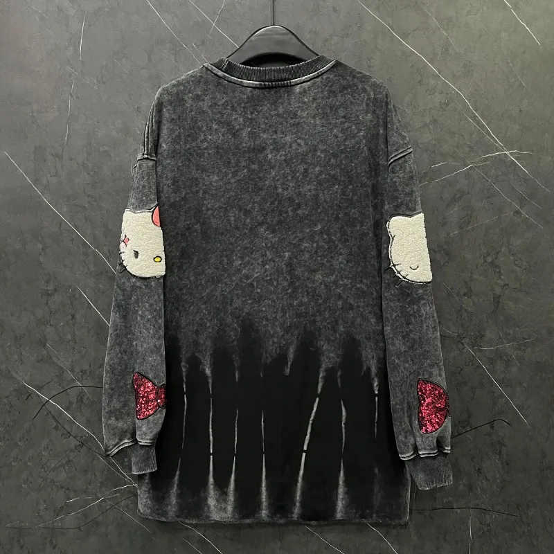 Outono indústria pesada novo dos desenhos animados reunido bordado tripulação pescoço moletom senhoras y2k solto casual estilo doce topo hoodies jaqueta