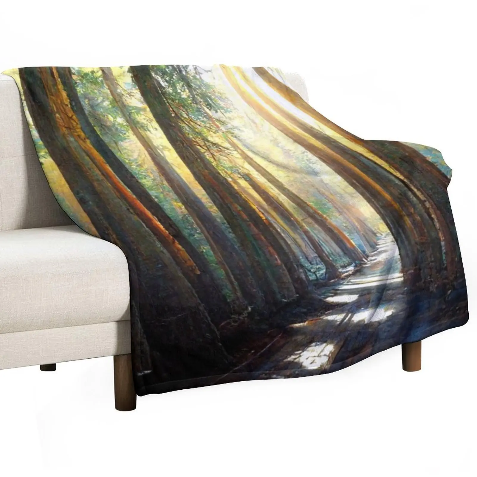 Tall trees lining a forest path as the sun shines through. Throw Blanket Moving Kid'S Blankets