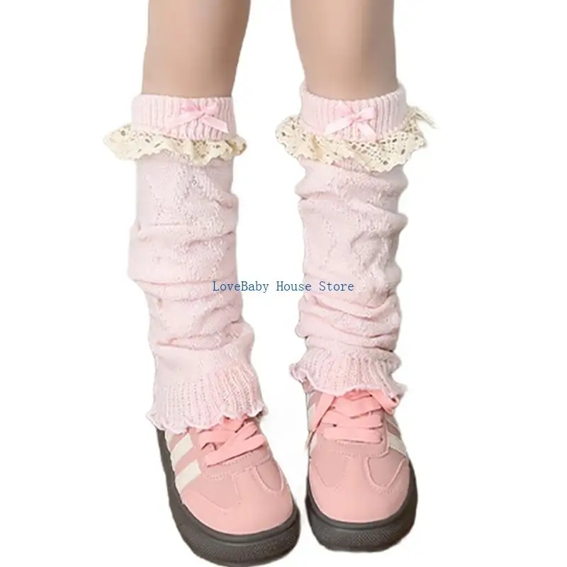 

BX0D Fashion Lace Bowknot Leg Warmers Dresses Socks for Girl School Event Leg Cover