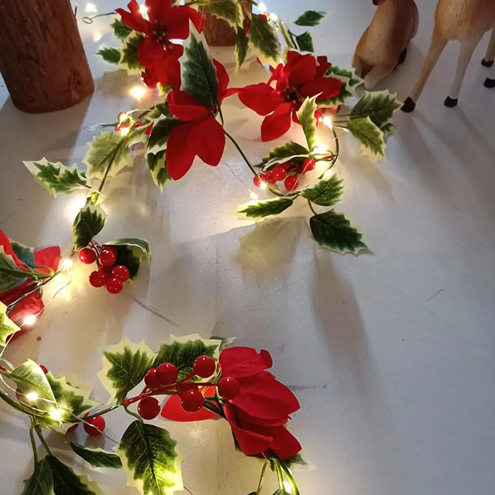 Künstliche Weihnachts stern Girlande dekorative Lichterketten mit roten Beeren Rattan für Weihnachts dekoration