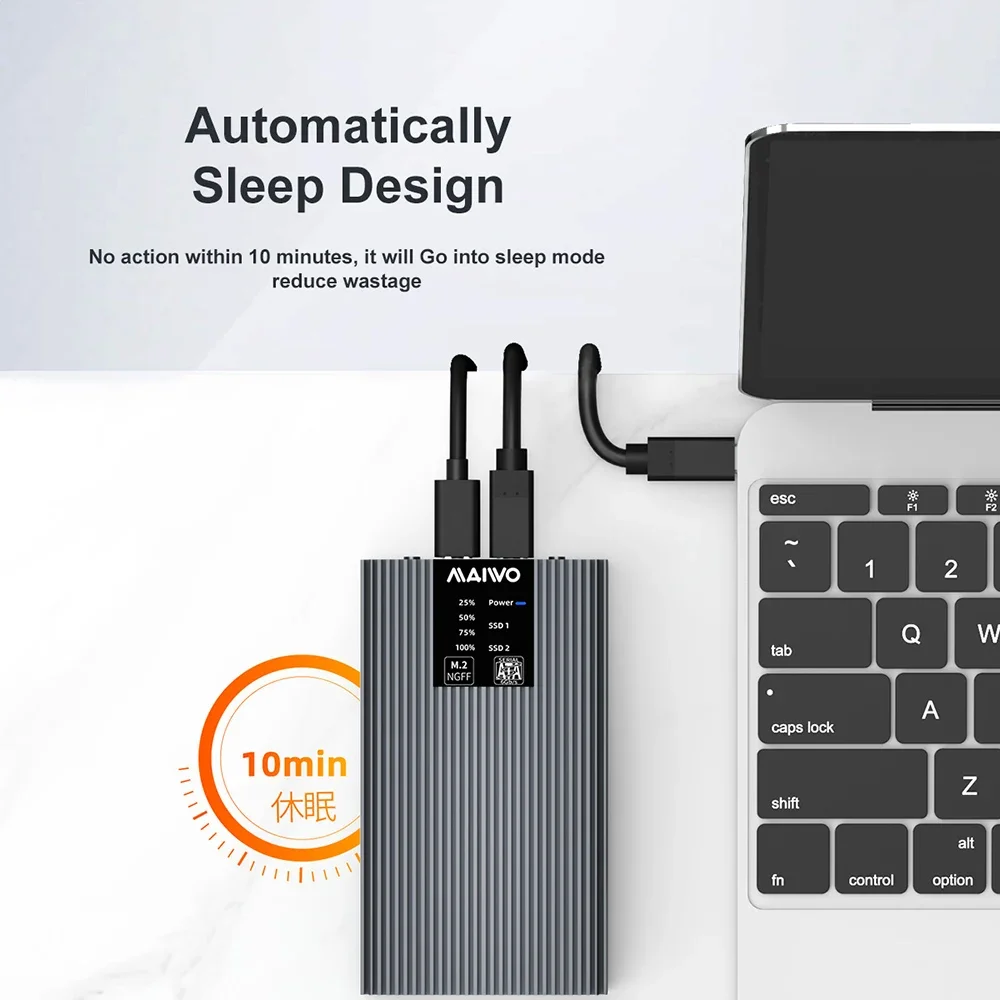 Maiwo กล่องฮาร์ดดิสก์แบบพกพา M.2, กล่องฮาร์ดดิสก์แบบพกพา SATA Protocol กล่องภายนอกแบบ solid-state SSD M.2 SATA dual-Bay SSD ที่มีการโคลนนิ่ง