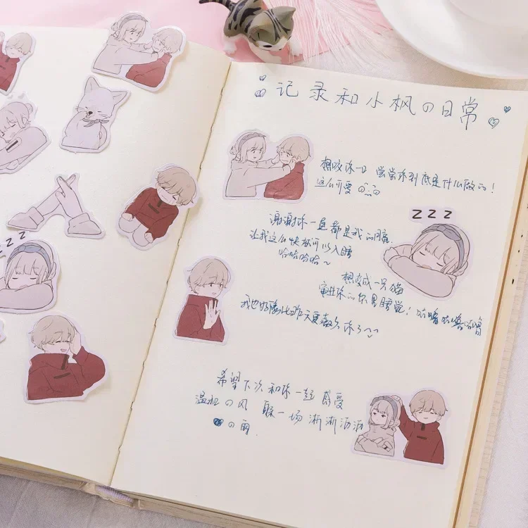 45pcs/set Cartoon Hand Account Sticker Cute Japanese Character Boy INS Style Anime Cartoon Decoration Small Cute Sticker