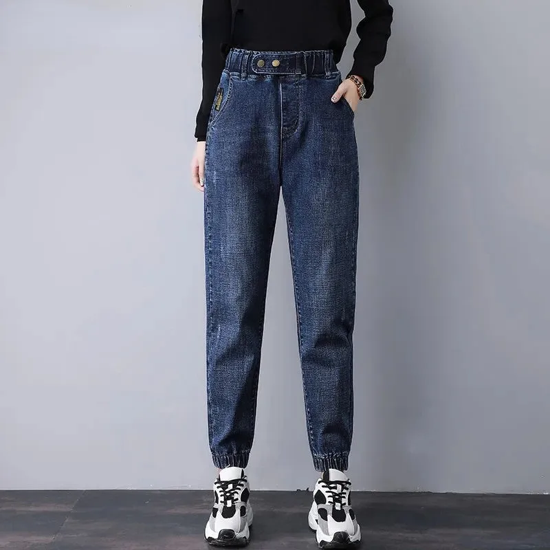 Women's Jogger Jeans Korean New Straight High Waist Ankle-length Pantalones Spring Fall Casual Baggy Famale Denim Pants Trousers