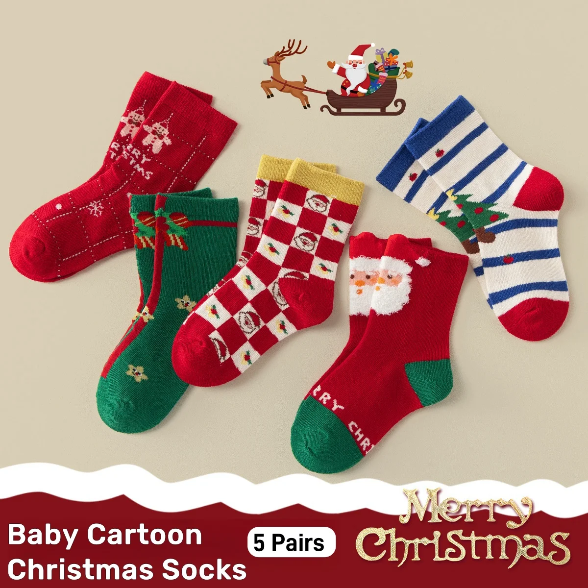 Children Christmas Socks Cotton Socks 5 Pairs Girls Boys Autumn Winter Socks Kids Calf Socks