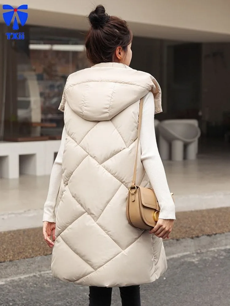 Women's Mid-length Vertical Collar Hood Character Loose Casual Elegant All-match Thickened Warm Vest Fashionable Waistcoat