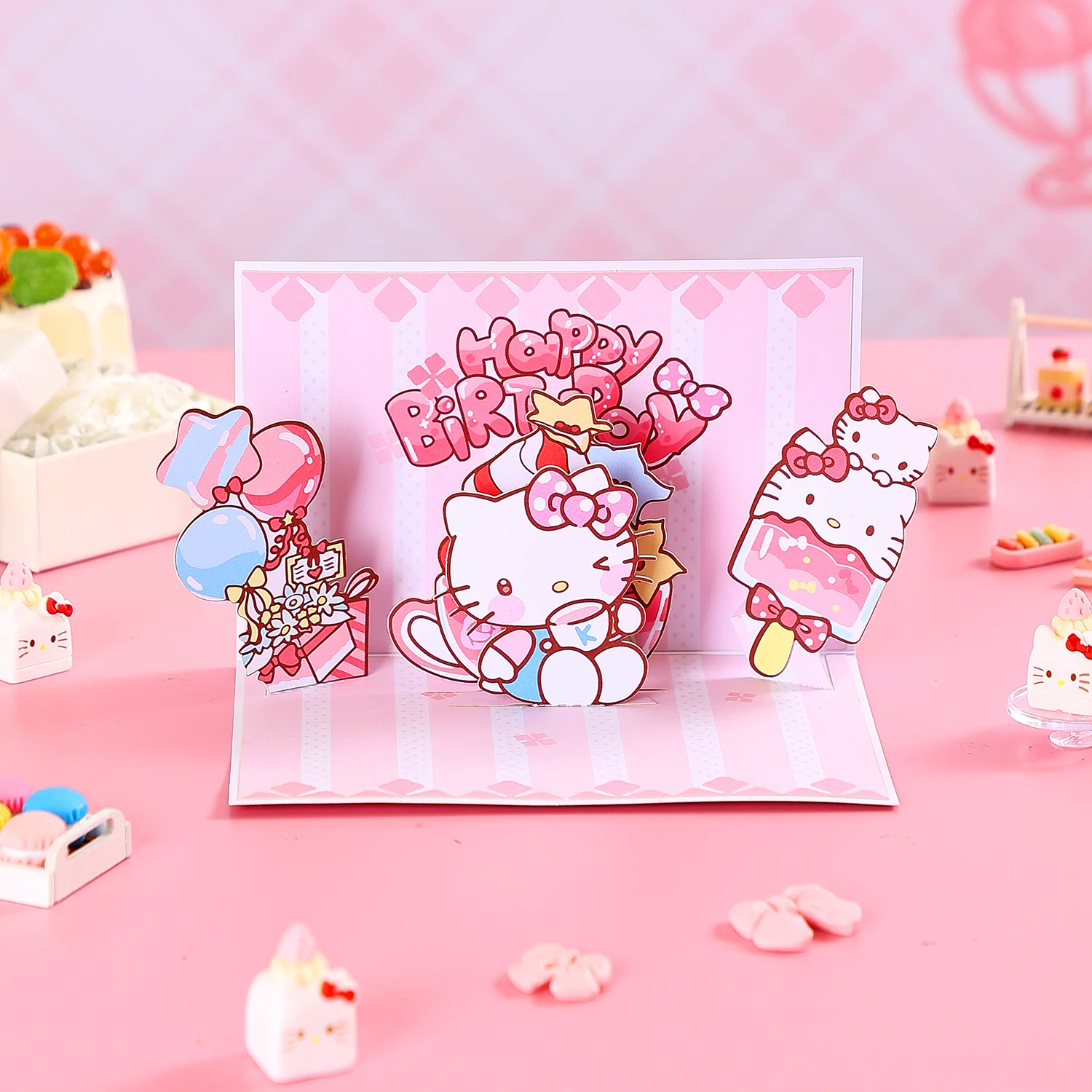 HelloKitty Birthday Greeting Cards Creative Hello Kitty Cartoon Birthday Gifts Message Cards Happy Birthday Cards With Envelope