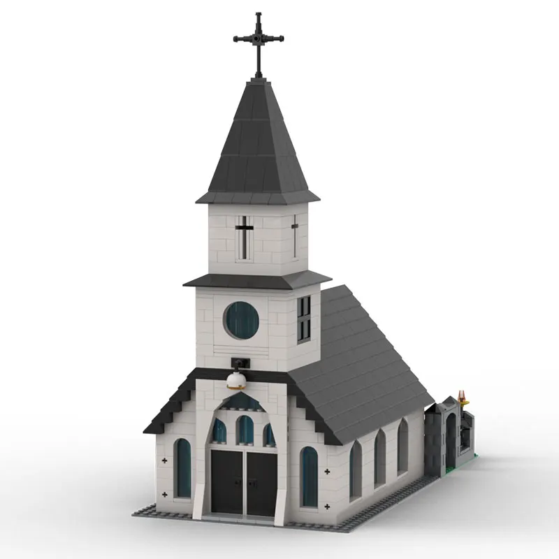 MOC Creative White Church European Retro Street Scene Series Small Particle Building Blocks Home Decor Collectible Gift 1049pcs