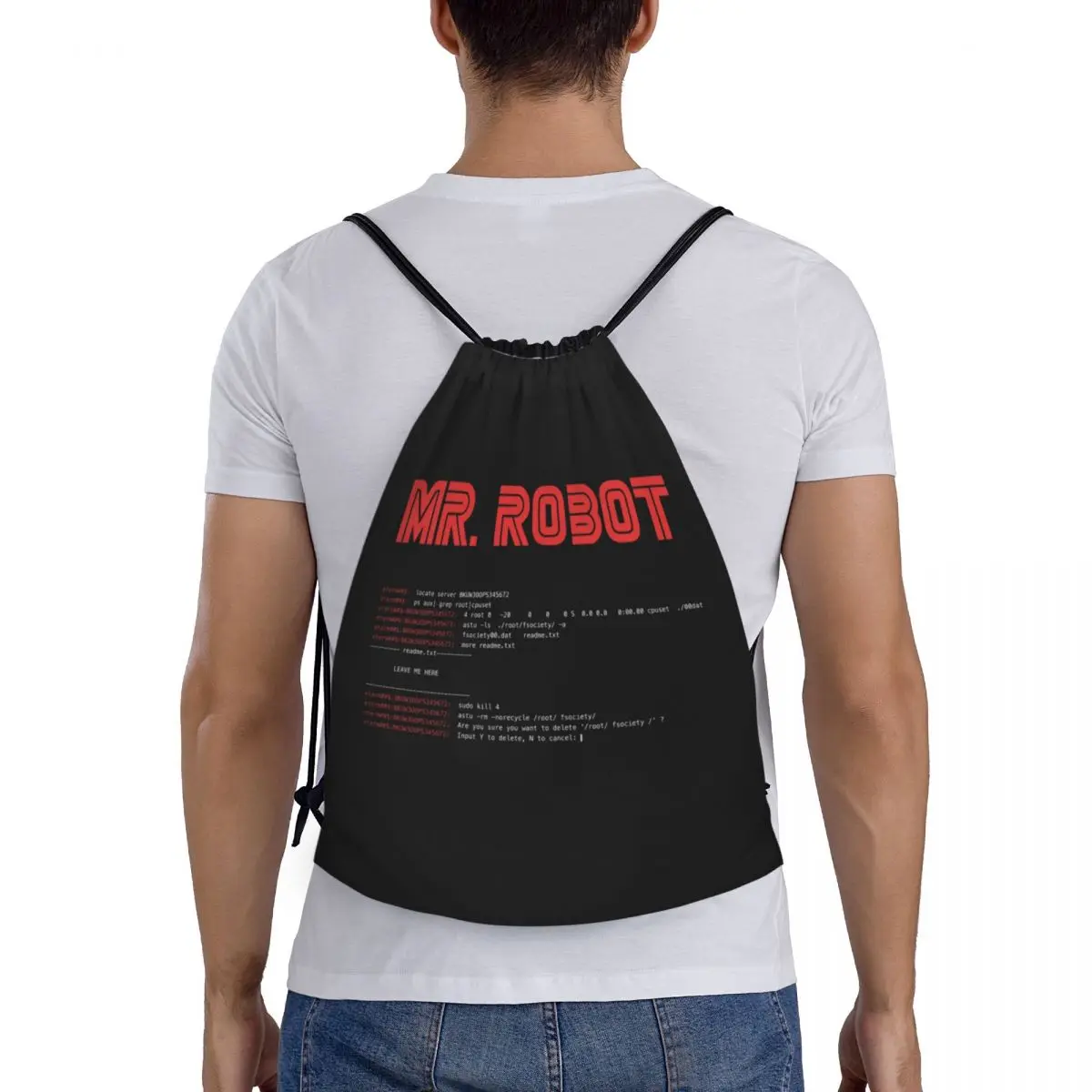 Mr Robot Crazy Drawstring Backpack Sports Gym Bag for Men Women Arch Linux Programmer Shopping Sackpack