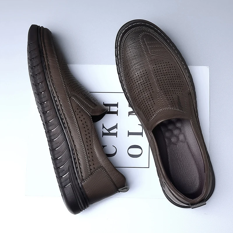 

Men's Slip-On Loafers Comfortable Soft Bottom Breathable Business Casual Shoes with Hollow Design Anti-Slip for Driving-WC887-1