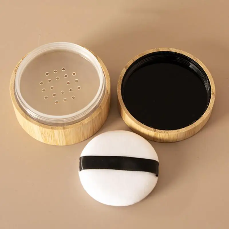 30g Natural Bamboo Loose Powder Box With Puff 30ml Refillable Empty Bottle Cosmetic Container Case