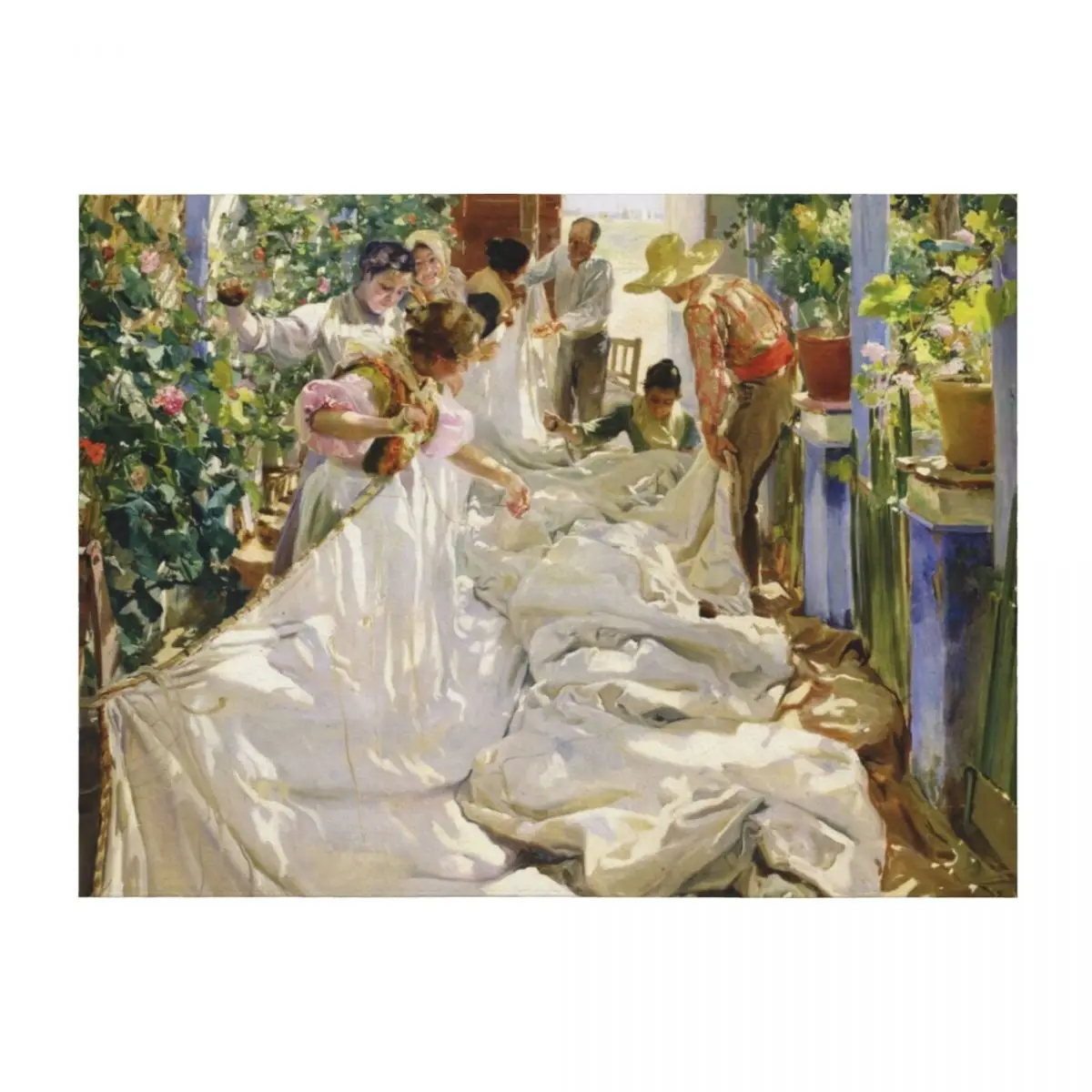 

Joaquín Sorolla - Sewing the Sail Throw Blanket blankets and throws Flannel Sofa Shaggy Blankets