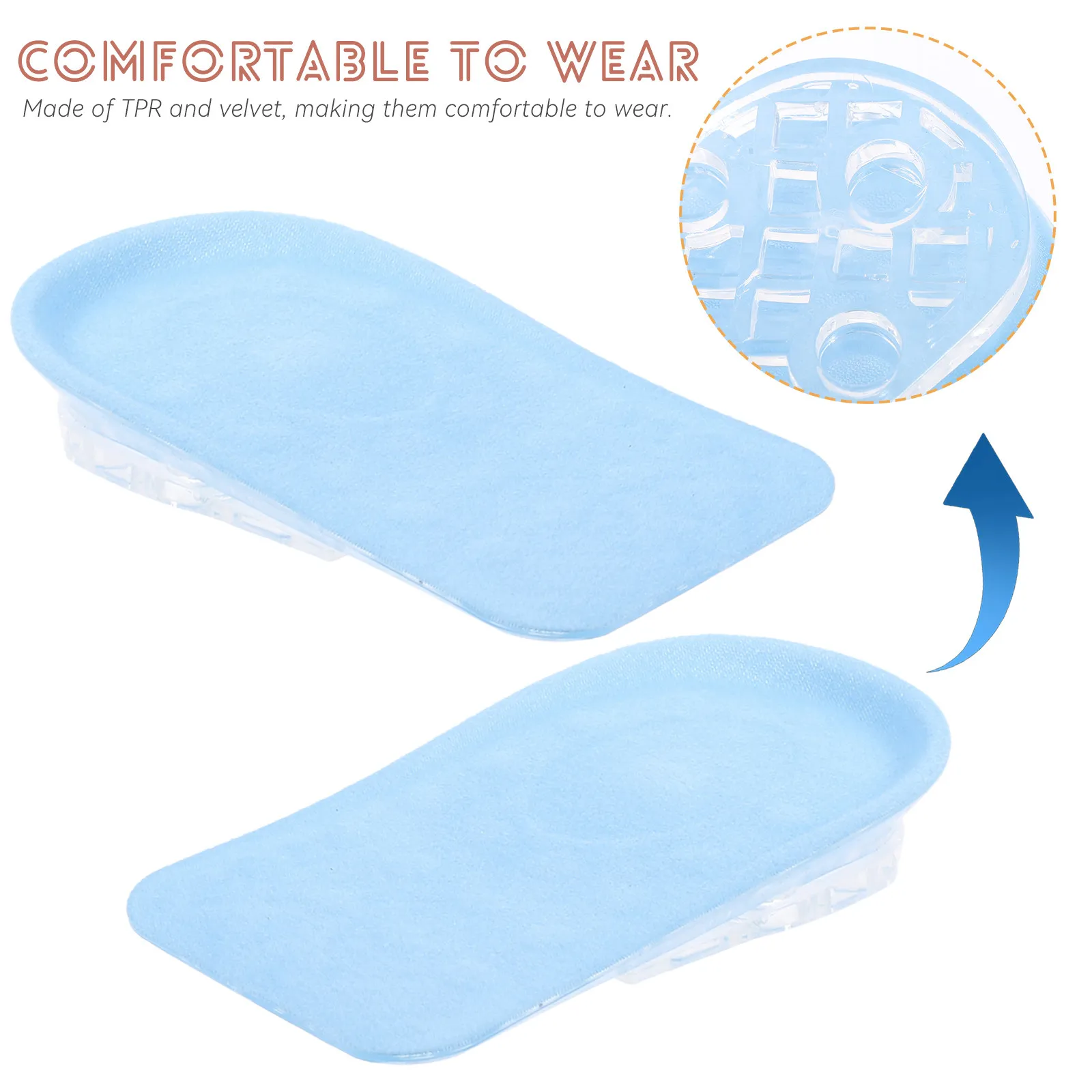 1Pair Height Increasing Insoles Gel Cushion for Men Women Comfort Fit Non Arch Support Half Pad for Dress