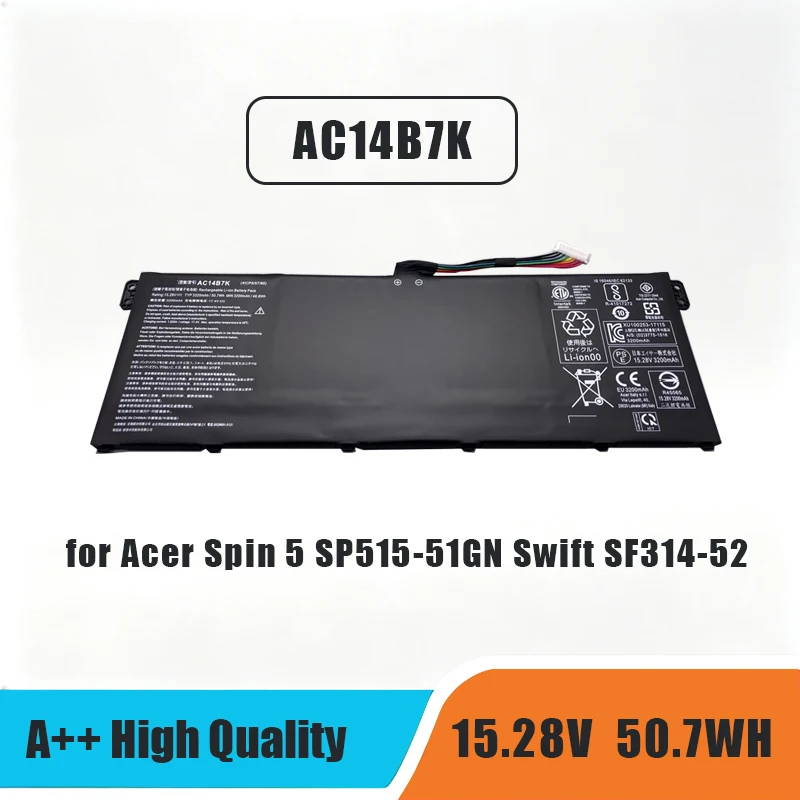 WHOLESALE New AC14B7K Laptop Battery for Acer Spin 5 SP515-51GN Swift SF314-52 Nitro 5 AN515-42 15.28V 3320mAh 50.7WH
