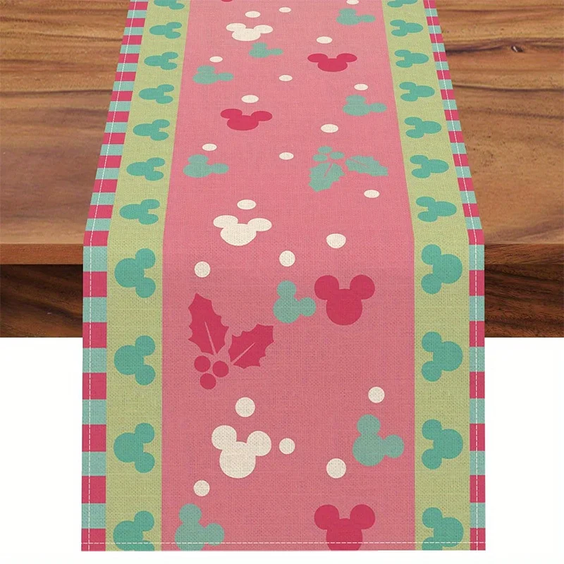 1 Piece Merry Christmas Table Runner, Pink Christmas Winter Hawthorn Cartoon Mouse Print Tablecloth - Outdoor Party and Indoor Room Decoration