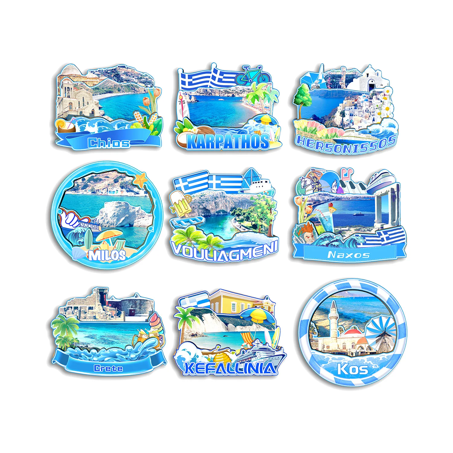 

Naxos Kos Kefallinia Crete Milos Hersonissos Karpathos Chios Vouliagmeni GREECE Fridge Magnet Travel Souvenir Gift Handmade