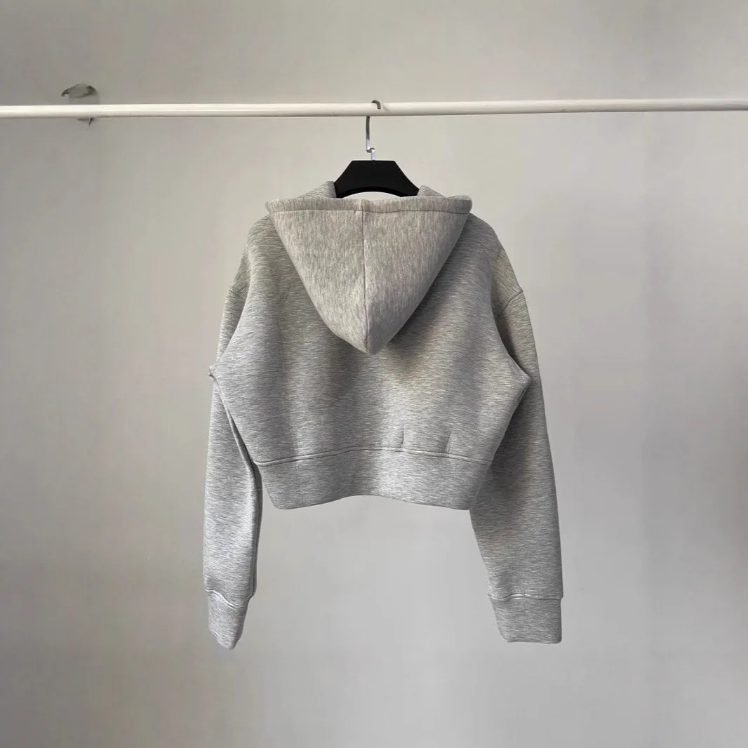 American Style Hot Girl Fashion Solid Color Air Layer Loose Hooded Sweatshirt For Women Spring And Autumn Casual Sports Crop Top