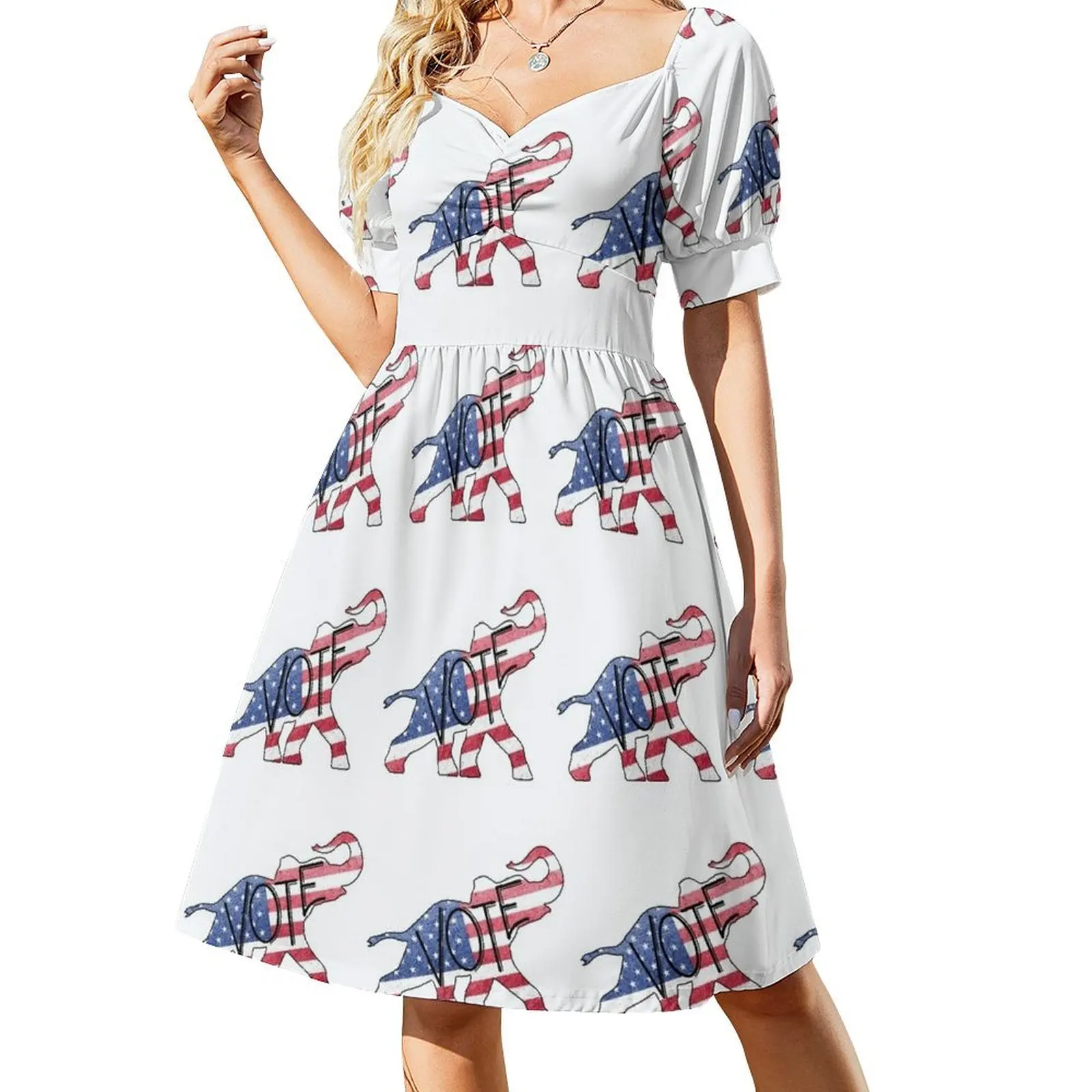 

Vote Republican Elephant Distressed USA Flag Design Short Sleeved Dress loose women's dress summer dresses for women 2025 Dress