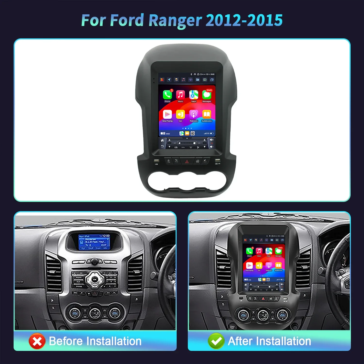 9.7inch Android 14 For Ford Ranger 2012-2015 Car Radio Wireless BT Carplay Navigation 4G GPS Android Auto Head Unit Touch Screen