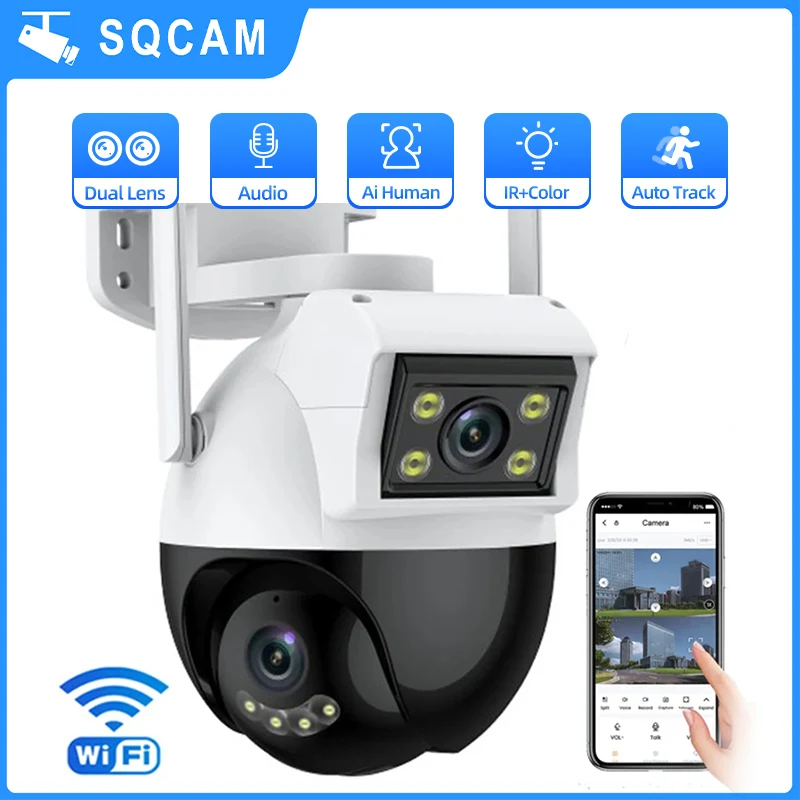 

Outdoor wireless security camera dual screen wifi surveillance cameras security-protection PTZ AI human detect night vision IP65