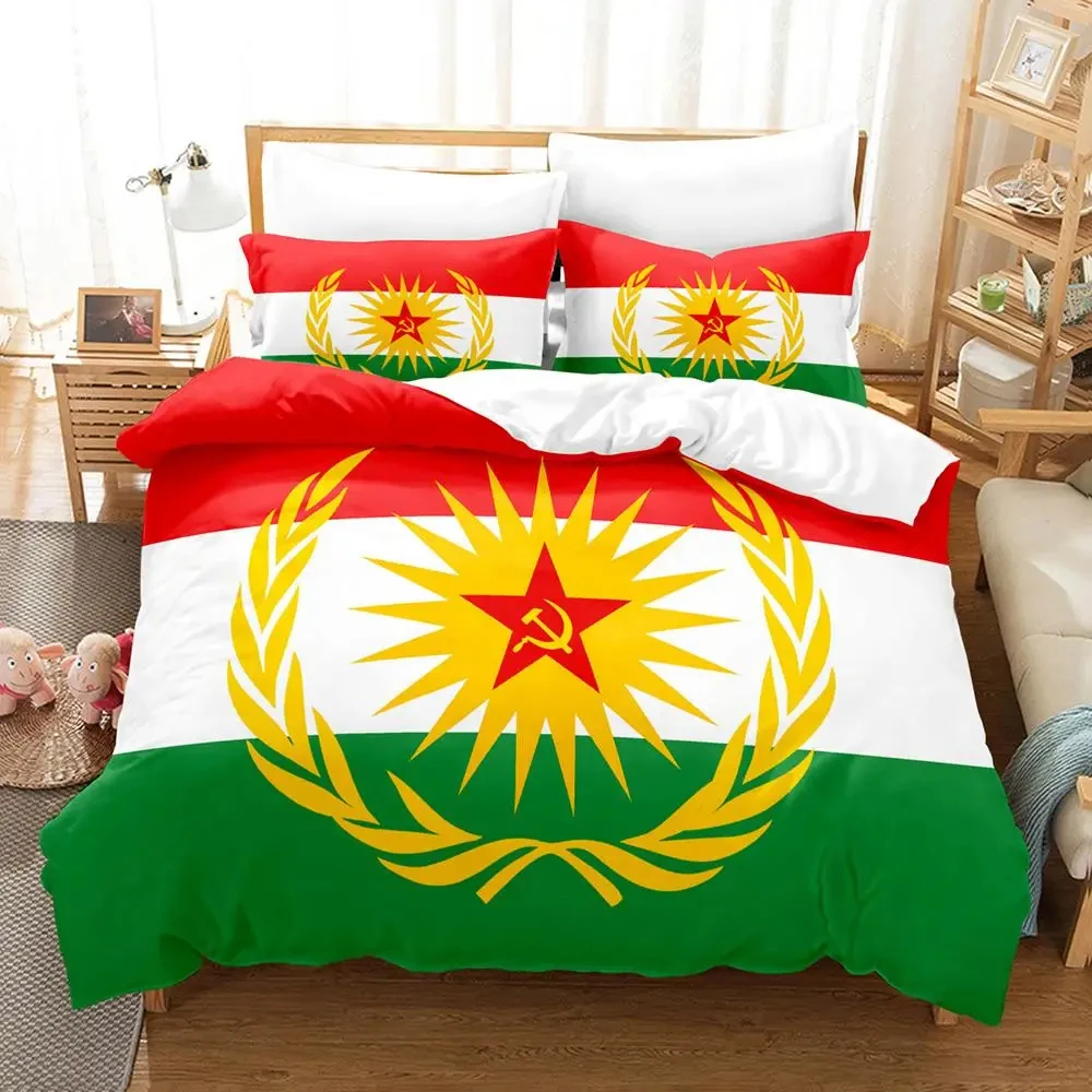 

3D Print Kurdistan Flag Bedding Set Duvet Cover Bed Set Quilt Cover Pillowcase Comforter king Queen Size Boys Adult Bedding Set