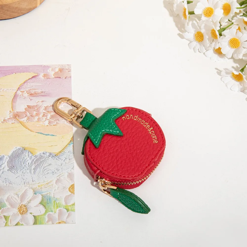 Cute Tomato Fruit Coin Purse Simple Mini Change Wallet Earphone Storage Pouch Lovely Hanging Bag Pendant Women Keychain Gift view 3