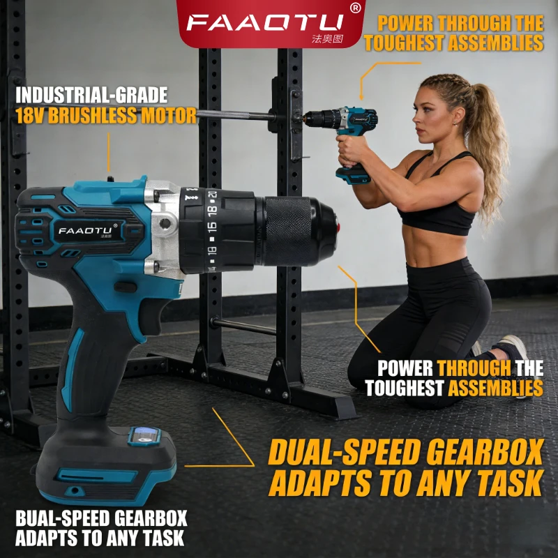 

Аккумуляторная электрическая дрель FAAOTU DDF487 13 мм 18 В, совместимая с аккумуляторами MT, без зарядного устройства и аккумулятора.