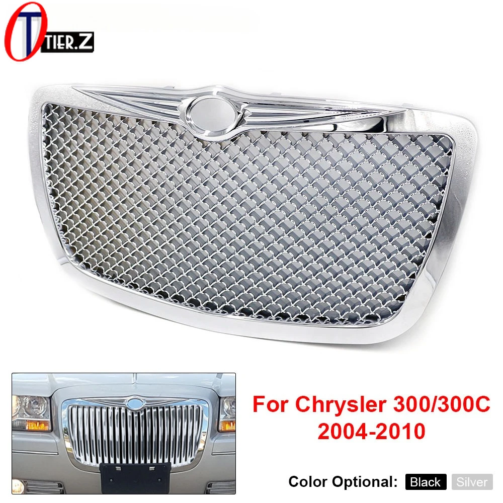 

Front Bumper Grill Black Silver Grill Racing Grills for 2005-2010 Chrysler 300/300C Aggressive Style Mesh Upgrade Replacement
