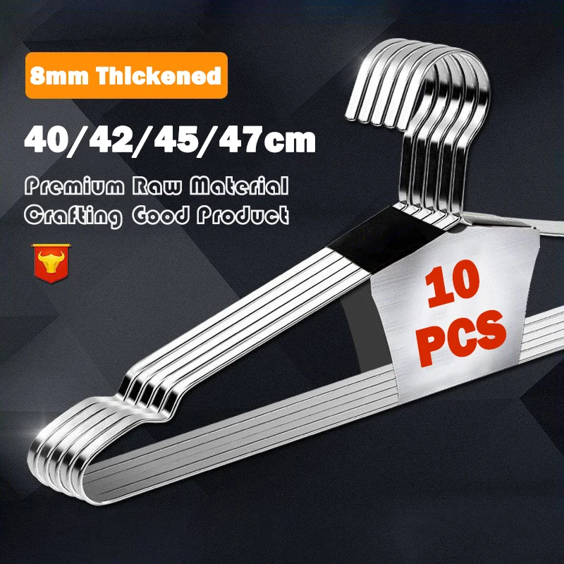 

10PCS Adult Stainless Steel Clothes Hangers Heavy-Duty Non-Slip Pants Coats Drying Rack Wardrobe Storage Organizer