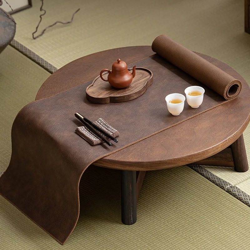 Faux PU Leather Table Runner, Nightstand Cover Waterproof & Heat Resistant Coffee Table Mat, Easy Wipe-Clean Vintage Tea Mat Dec