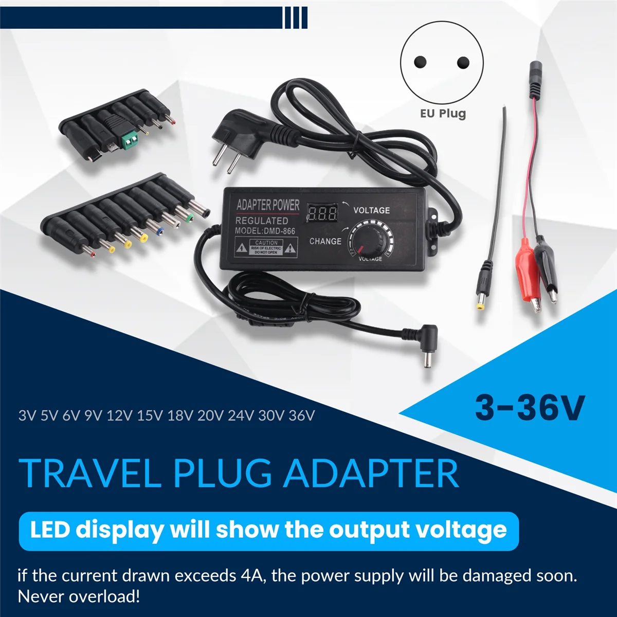 3-36V 4A 144W Universal Power Supply 3V 5V 6V 9V 12V 15V 18V 20V 24V 30V 36V Adjustable Variable Switching AC/DC EU Plug TQ