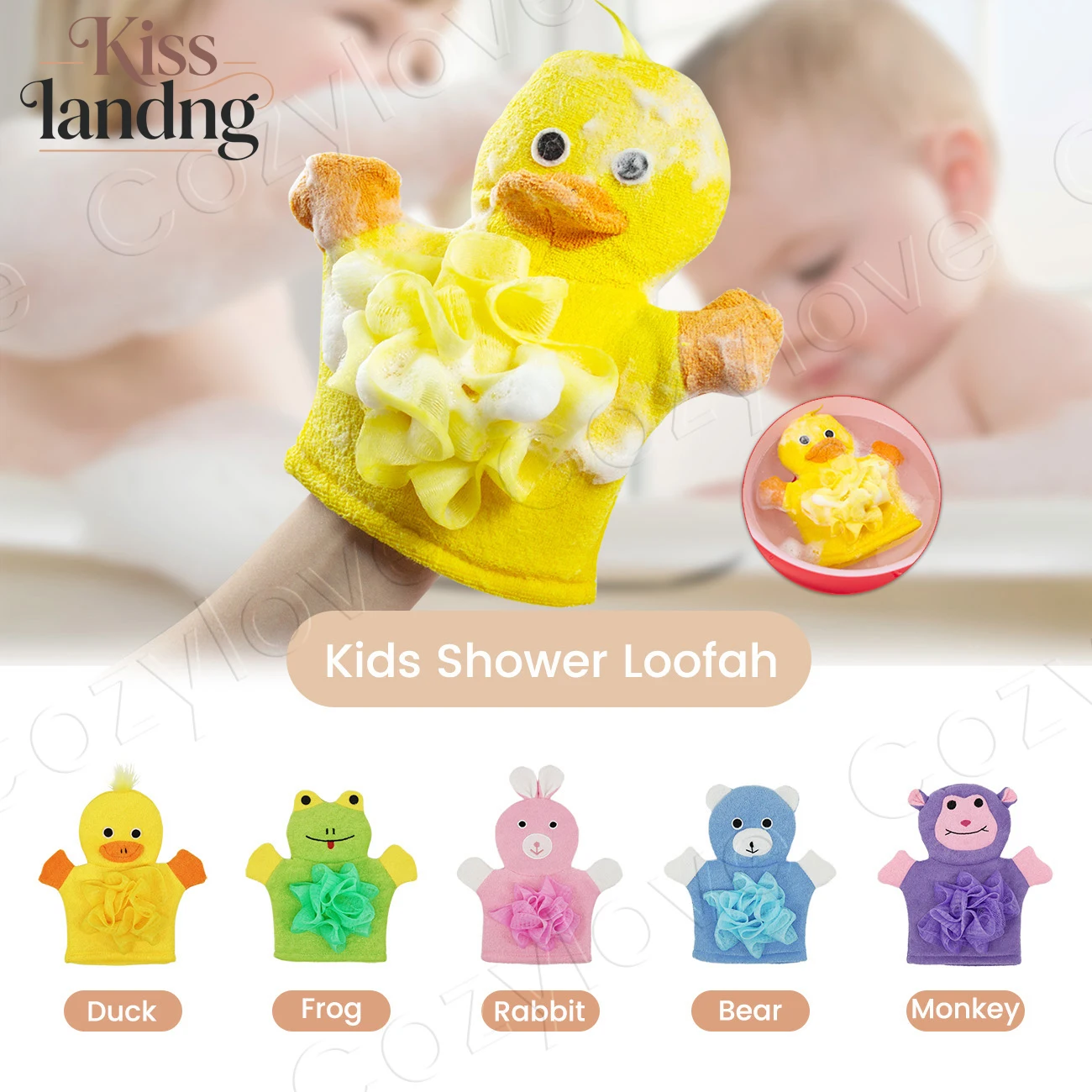 

Cartoon Animal Bath Gloves Dual-Side Exfoliating & Gentle Massage for Kids - Plant Fiber/Cotton Material, Quick-Dry