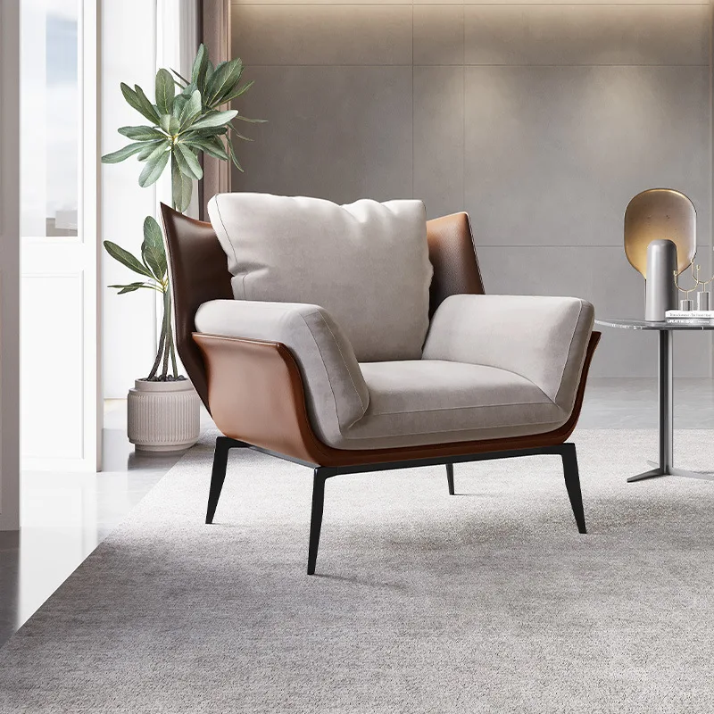 

Modern simple living room home single sofa chair designer light luxury lazy saddle leather recliner balcony cloth chair