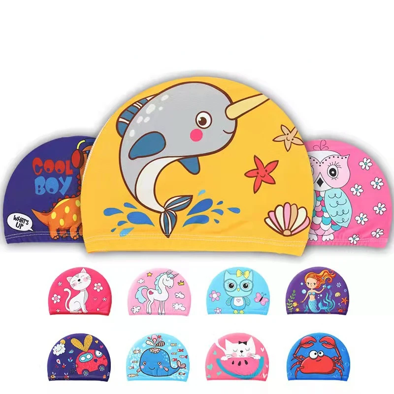 Swimming Cap for Children Elastic Fabric Cute Cartoon for Long Hair Lovely Kids Protect Ears Swim Pool Hat for Boys Girls Swim